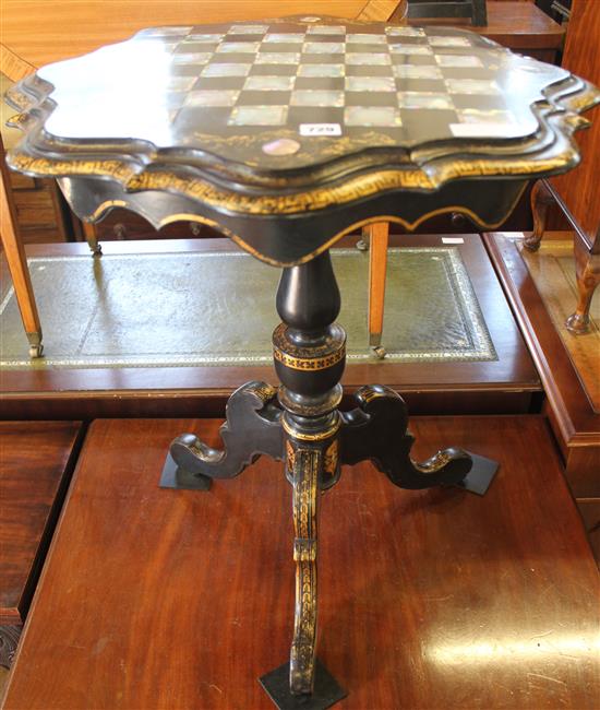 Mahogany drop-flap sofa table fitted two frieze drawers, splayed twin supports joined by stretcher(-)